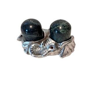 Vintage Arthur Court Elephant Salt & Pepper Shakers Pewter Marble Sliver Green